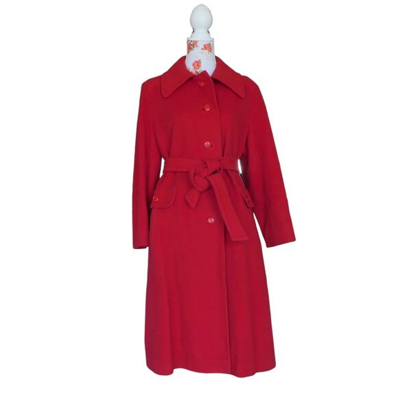Vintage John T. Shayne Sz M Or L 100% Cashmere Mid Calf Red Coat Retro 1970s EUC - Picture 1 of 11